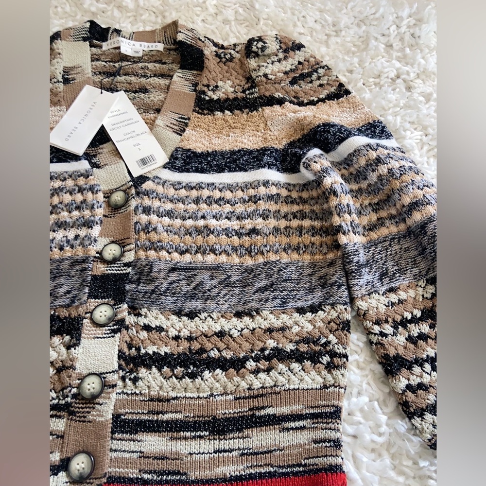 NWT Veronica Beard Cecily Mixed Knit Wool Cardigan Button Sweater - Picture 9 of 11